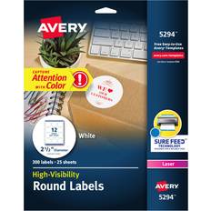 Office Supplies Avery 2-1/2" High Visibility Round Labels with Sure Feed 300pcs