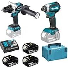 Sets Makita DLX2418TJ Combiset voor zwaardere boor- en schroefklussen DHP486 en DTD153 3 x 5.0 Ah accu en snellader DLX2418TJ