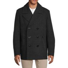 Men - Rayon Coats Karl Lagerfeld Paris Men's Plaid Wool Blend Coat Grey