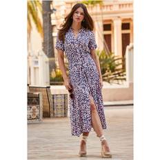 Purple - Shirt Dresses Sosandar Womens Purple Animal Print Short Sleeve Midi Shirt Dress