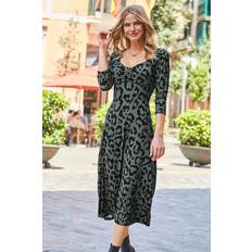 Capri Dresses Sosandar Womens Khaki Animal Print Sweetheart Neckline Midi Jersey Dress