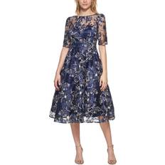 Eliza J Embroidered Sequin Midi Dress Navy