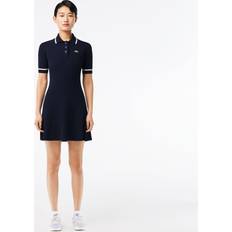 Lacoste Damen Kleider Lacoste Nahtloses 3D Polokleid Navy Blau Weiß