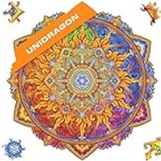 Unidragon Original träpussel – Mandala Nascent Sun, 200 delar, medel 25 x 25 cm 9,8 x 9,8 tum Vacker presentförpackning, unik form för vuxna och barn