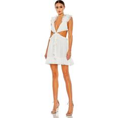 Mac Duggal Women's Ruffled Cut-Out V Neck Mini Dress White