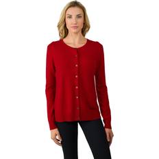 Red Cardigans Jennie Liu Women's 100% Cashmere Button Front Long Sleeve Crewneck Cardigan Sweater Red