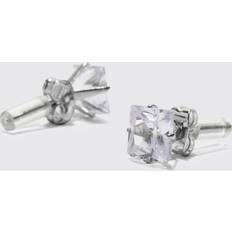 boohooMAN Mens Silver 8mm Square Stud Earrings - Diamante