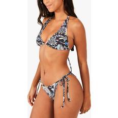 Black Bikini Bottoms Accessorize Fan Print Tie Side Bikini Bottoms, Black/Multi