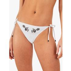 White Bikini Bottoms Accessorize Embroidered Fan Tie Side Bikini Bottoms, White