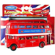 London Double Decker Red Bus Model Pull Back & Go Action Made of Die Cast Metal and Plastic Parts