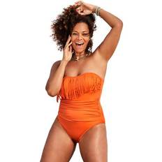 Clothing Swimsuits For All Plus Women's Fringe Bandeau One Piece in Papaya Size 24