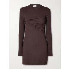 Leather Imitation Dresses Nanushka Feiko Ruched Faux Leather Trimmed Recycled Jersey - Brown