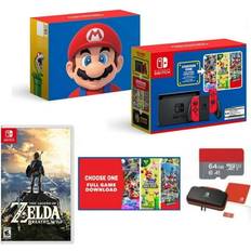 Nintendo Switch Mario 40th Edition Console Red Joy-Con Choose One of Three Download Mario Games The Legend of Zelda: Breath of the Wild 64GB MicroSD Memory card Switch Carrying Case