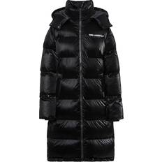 Karl Lagerfeld Longline Hooded Puffer Coat - Black