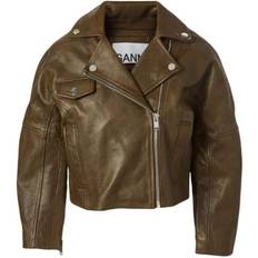 Ganni Jackets Ganni Leather Cropped Biker Jacket