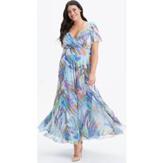 Scarlett & Jo Scarlett & Jo Kemi Bolero Wrap Bodice Mesh Long Midi Dress, Sky Feather