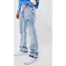 Bootcut - Herre Jeans boohooMAN Slim Flare Washed Distressed Gusset Panel Jeans - Blue