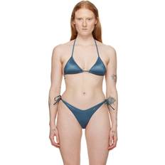 XXS Bikinis Palm Angels Blue Metallic Bikini Top Indigo Blue