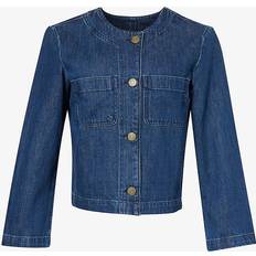 Frame Womens Cleopatra Collarless Round-neck Denim Jacket