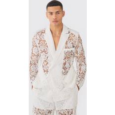 Men - White Blazers boohooMAN Mens Relaxed Fit Double Breasted Lace Blazer White