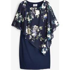 Gaby Floral Print Asymmetric Cape Dress, Navy/Multi
