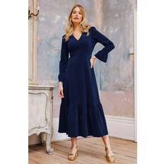 Corduroy Dresses Aspiga Aspiga Ladies Sustainable Responsibly Sourced Stretch Cotton Corduroy V-Neck Long Sleeve Dress Atlantic Blue Atlantic Blue UK 16/US 12/EU 44