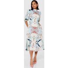 Closet Closet London A-Line Tie Back Midi Dress, Light Blue/Multi