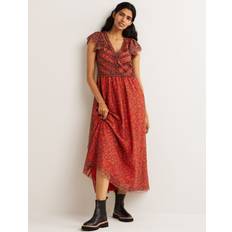 Boden Floral Print V-Neck Tulle Maxi Dress, Rocket Red