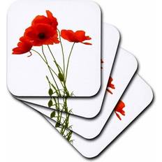 Red Coasters 3DRose Delicate Poppies Vector Soft Coaster