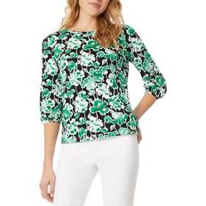 Jones New York Women's FloralPrint 3/4Sleeve Top Black/Kelly Green