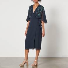 Hope & Ivy Brittany Embellished Chiffon Wrap Dress Blue