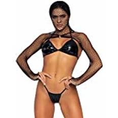Leg Avenue Dam Ki4031-00122 st vinyl bikinitopp, G-string och fisknät huva axelfri med O-ringdetalj, O/S, svarta vuxenstorlekar kostymer, en, Svart, en