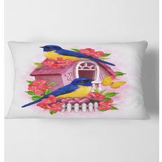 Textiles Design Art 'Two Blue & Tit Birds Sitting The Nest' Traditional Printed Complete Decoration Pillows Yellow