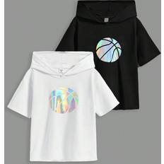 Shein 2pcs/Set Tween Boys' Sporty Hooded Soccer Printed T-Shirt