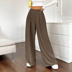 Shein Women Trousers Shein Ladies Solid Color Pleated Wide Leg Pants