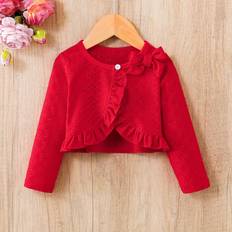 68/74 Jackor Shein Baby Girl Red High Waist Jacket With Ruffle Hem, Bowknot, And Designed For Everyday Casual Wear And Sports, Spring/Summer