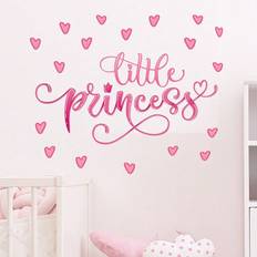 Shein Pink Love Heart Little Princess Crown Wall Sticker For Kids Room, Room, Self-Adhesive Paper