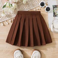 Bow Skirts Children's Clothing Shein Young Girls Deep Camel Pleated Skirt