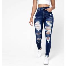 Shein Women Jeans Shein Ripped Frayed Slant Pocket Skinny Jeans