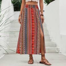 Leopard Kjolar Shein All-Over Pattern High Slit Midi Skirt