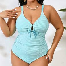 3XL Swimsuits Shein Plus Hollow Out, Pleated, Slim Fit, One-Piece Swimsuit With Shoulder Straps