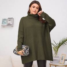 Green - Roll Neck Jumpers Shein Plus Turtleneck Batwing Sleeve Jumper