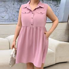 Shein Plus Size Pink Buttoned Pastel Dress