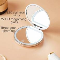 Vita Sminkspeglar Shein High-Definition 5x Mirror Magnification Patch Mirror Three Level Dimming Portable Flip Cover Circular Folding LED Makeup Mirror With One Side Enlarged