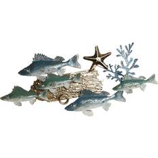 Metal Vægdekorationer Home ESPRIT Blå Gylden Middelhavet Fisk Vægdekoration 100 x 5 x 46 cm Vægdekorationer