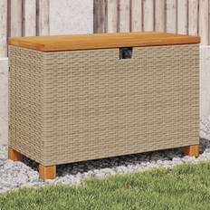 Boîtes de rangement pour decks vente Homie Boíte De Rangement De Jardin Beige Résine Tressée Bois D'Acacia