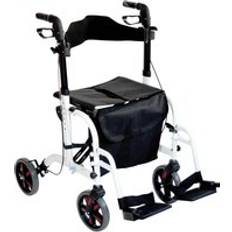 Loops White Deluxe Aluminium Rollator and Transit Chair 2-in-1 Dual Function Walker