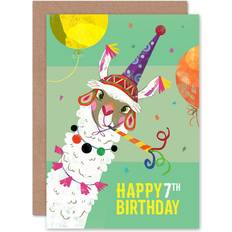 Wee Blue Coo Llama Party 7th Birthday Greeting Card