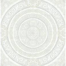 Seabrook Designs Caspien Medallion Unpasted Wallpaper Metallic Gold, Silver & White