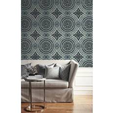 Seabrook Designs Caspien Medallion Unpasted Wallpaper Metallic Pearl & Navy